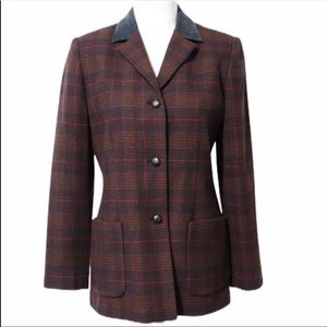 Vintage Harve Benard plaid blazer leather collar 8
